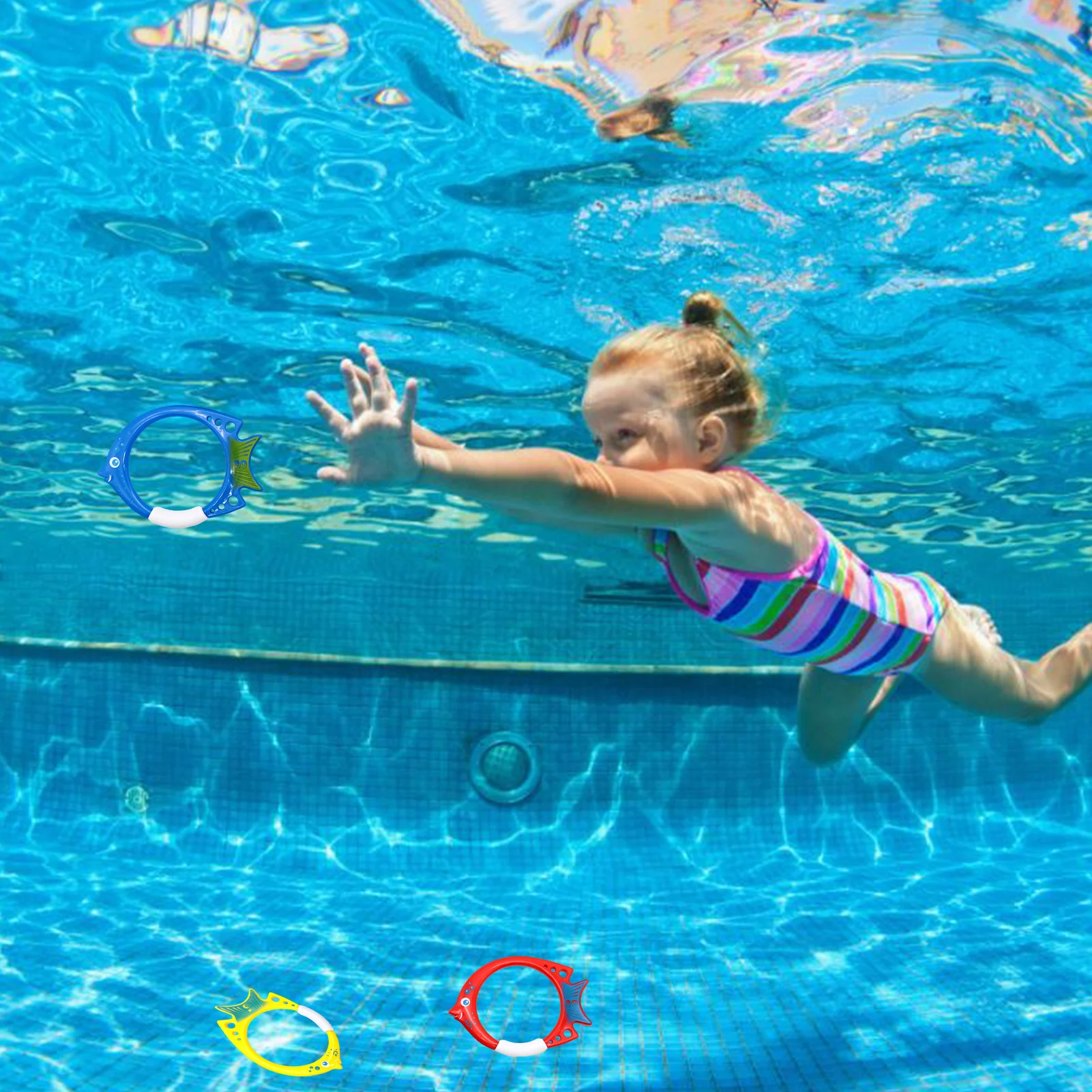 

Summer Diving Toys Diving Fish Ring Swimming Pool Water Games Training Gift Set Toys For kids carefully