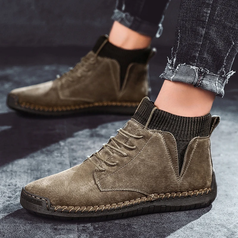 Мужские зимние ботинки JUNJARM теплые плюшевые мотоциклетные на шнуровке