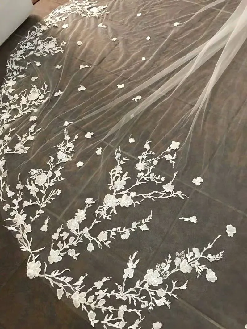 White Ivory Cathedral Wedding Veils Soft 3 M 4 5 Lace Edge Long Bridal Veil with Comb Accessories Bride | Свадьбы и торжества