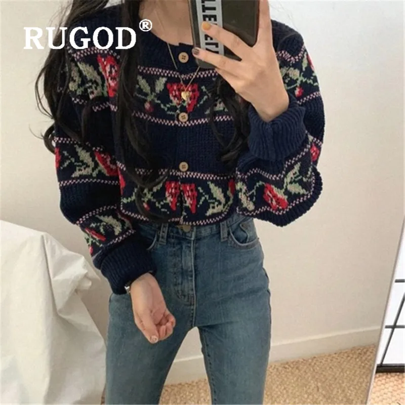 Новинка 2020 женский кардиган RUGOD в Корейском стиле винтажный свитер с цветочным