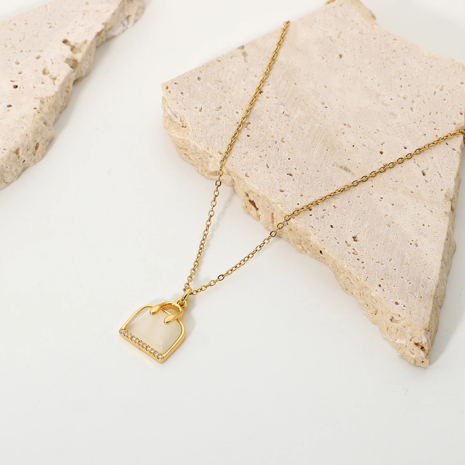 

18K Gold Plated Stainless Steel Necklace For Women Delicate Opal Bag Pendant Chokers Necklace Party Gifts