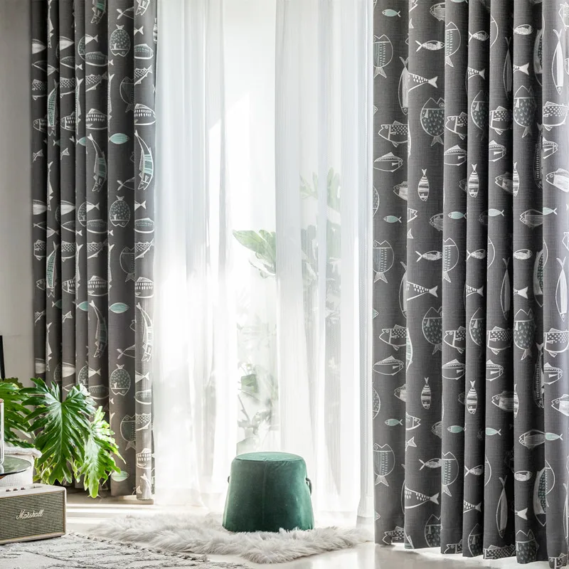

Modern and Simple Children's Nordic Japanese Cartoon Jacquard Shading Customization Curtains for Living Dining Room Bedroom