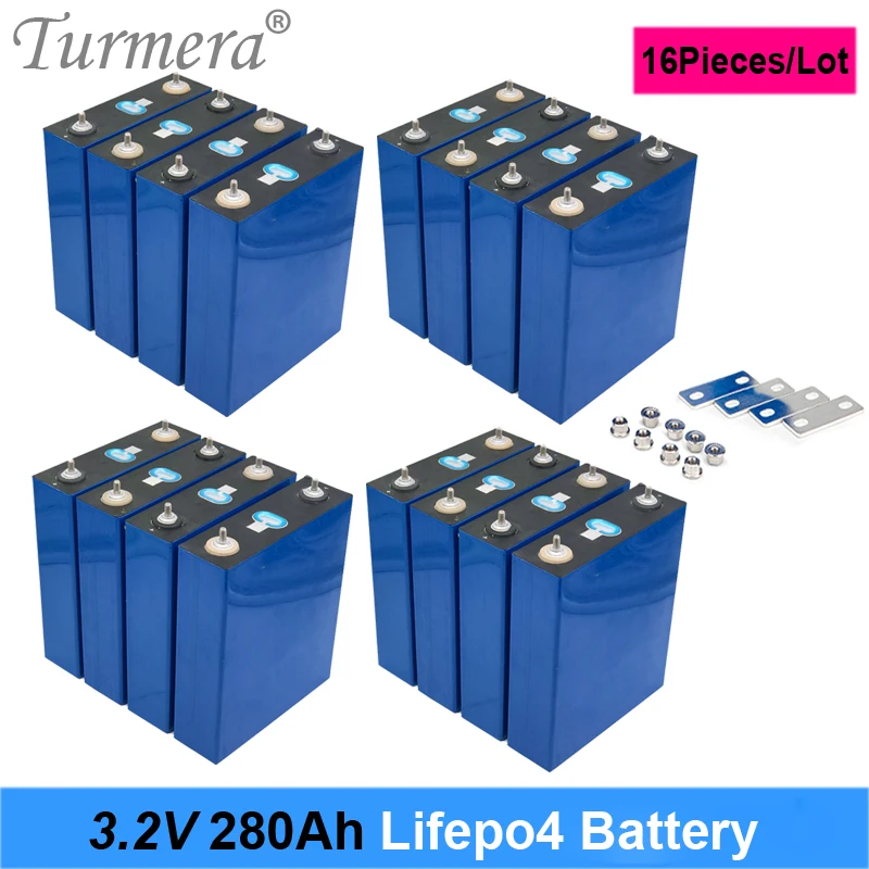 

16Piece 3.2V 280Ah Lifepo4 Battery 12V 24V 280AH Rechargeable Battery Pack for Electric Car RV Solar Energy Storage System NoTax