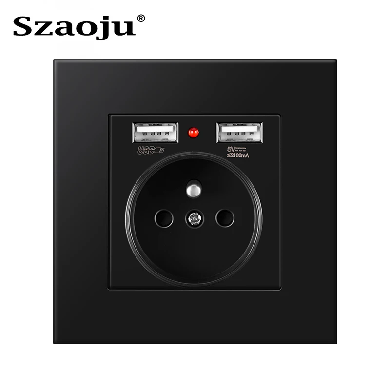 

Французская стандартная розетка Szaoju, розетка с usb-портом для зарядки, 2,1 А, 16 А, белая панель из поликарбоната, 86 мм * 86 мм, настенная розетка со ...