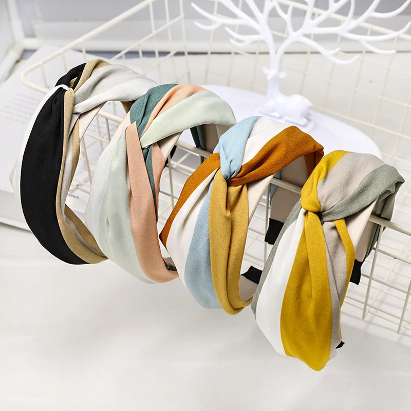 

Striped Cross Twisted Headband For Women Bohemian Patchwork Knotted Hairband Hoop For Hair Accessories