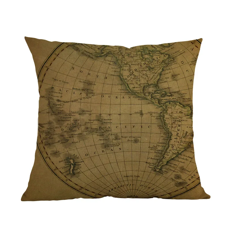 Retro Style Antique Map Ancient World Sepia Maps LInen Throw Pillow Case Home Study Room Sofa Car Decorative Cushion Cover 45x45 | Дом и сад
