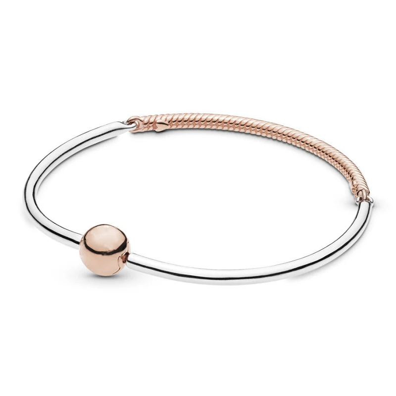 

Original 925 Sterling Silver Bead Charm Bracelet Three Link Rose Snake Chain Basic Bracelet Fit Women DIY Jewelry