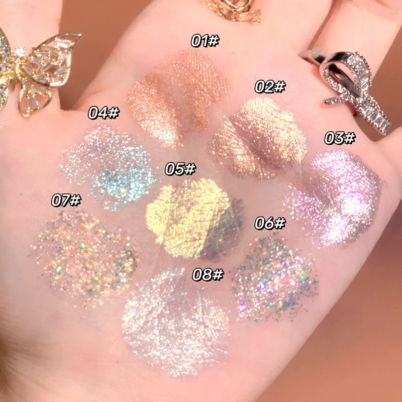 8 Colors Glitter Eyeshadow Shimmer Brighten Face Highlighter Waterproof Pink Gold Makeup Liquid Eye Shadow Comestic |