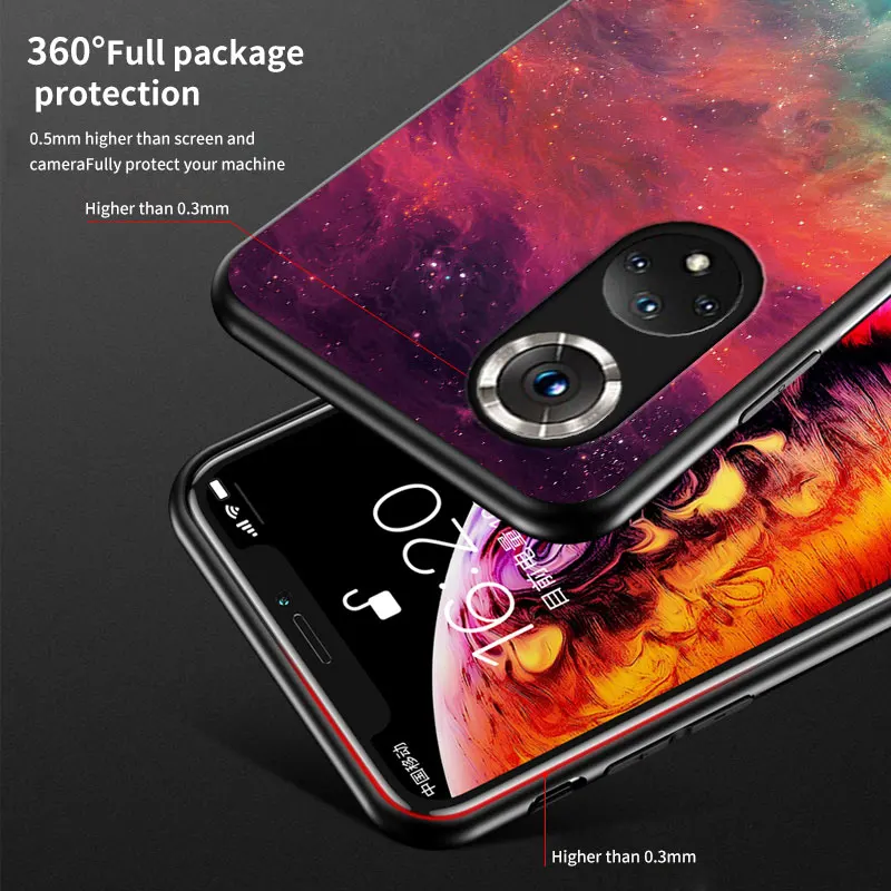 painted glass phone case for huawei honor v40 v30 v50pro cover v9 9x 9lite 20i 30s protective case starry sky luxury tpu funda free global shipping