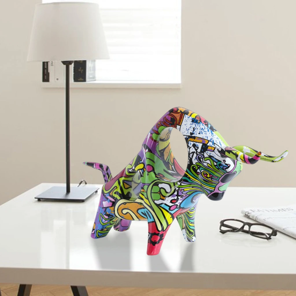 

Resin Modern Bull Sculpture Home Office Ox Figurine Animal Cattle Statue