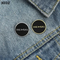 xedz 2021 new black round enamel pin dogs people simple fashion custom badge classic punk lapel brooch jewelry gift for friends