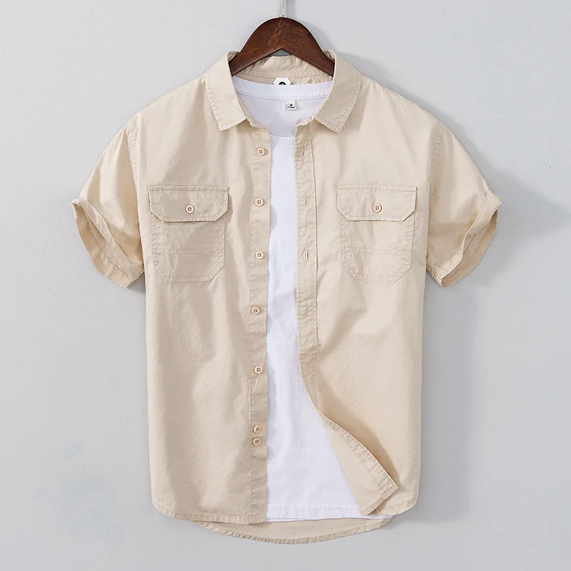 Рубашка мужская с квадратным воротником модная зеленая однотонная молодежная