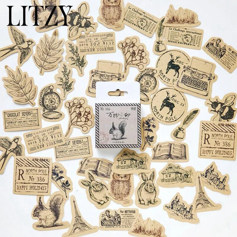 45 шт./кор. Винтаж животных Стикеры белка сова листья фото альбом декор дневник