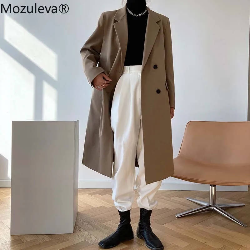 

Mozuleva Korean Style Oversized X-Long Women's Blazer Suit Single Breasted Lady Loose Windbreaker Suit Autumn Outerwear Coats