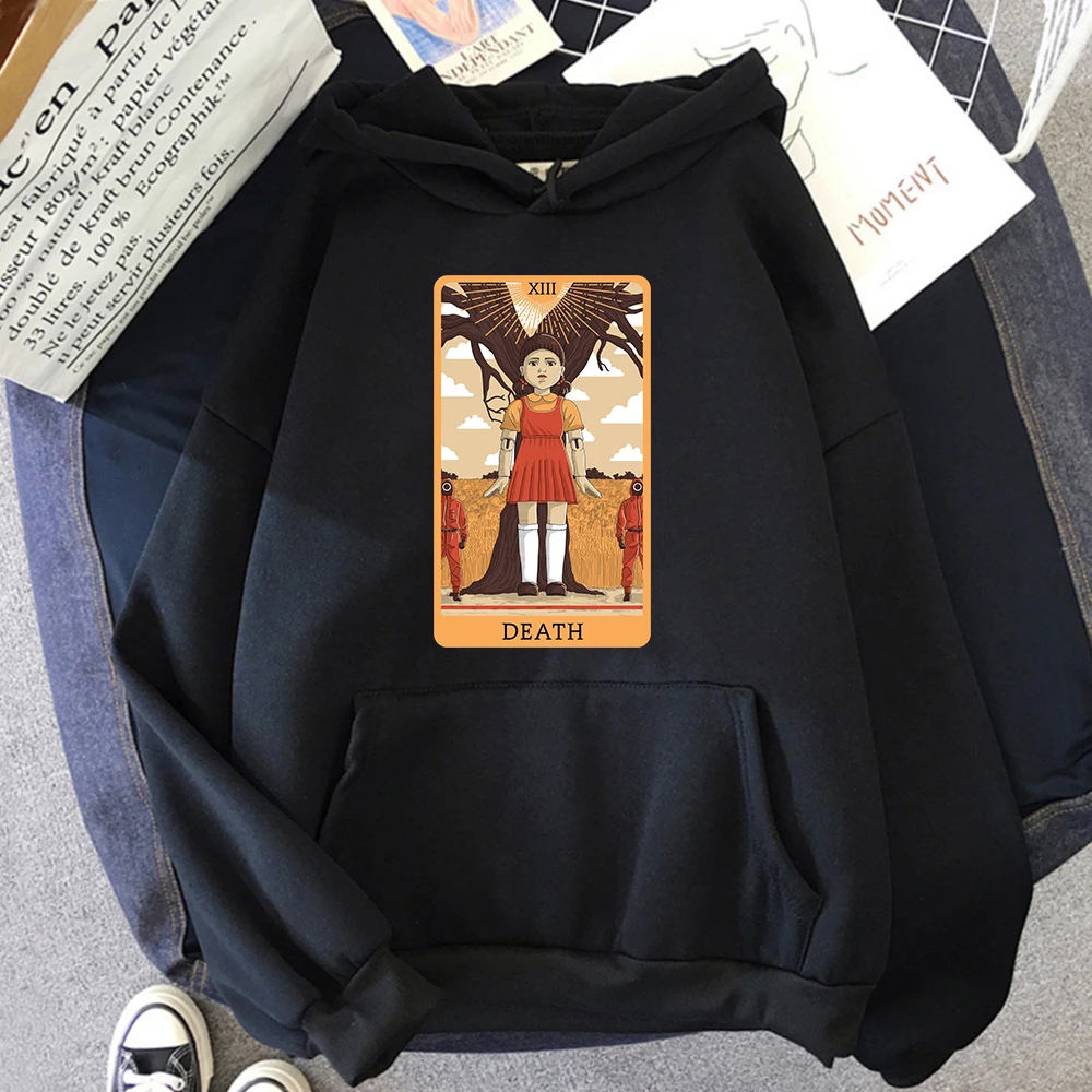 

Мужская Флисовая Толстовка с капюшоном, Повседневная Толстовка с капюшоном в стиле игры кальмар, Таро смерти, Корейская серия ТВ, свитшот дл...