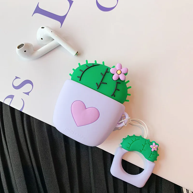 Cute Potted plant cactus 3D case For Apple AirPods 1 2 pro charging box soft silicone Wireless bluetooth earphone protect cover |
