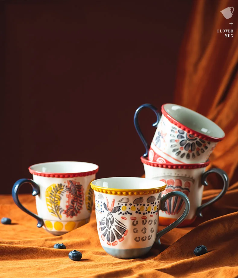 

New Arrival Hand-painted Ceramic Coffee Mug Pearl Point Large Capacity Breakfast Milk Cup Household Couple's Cup