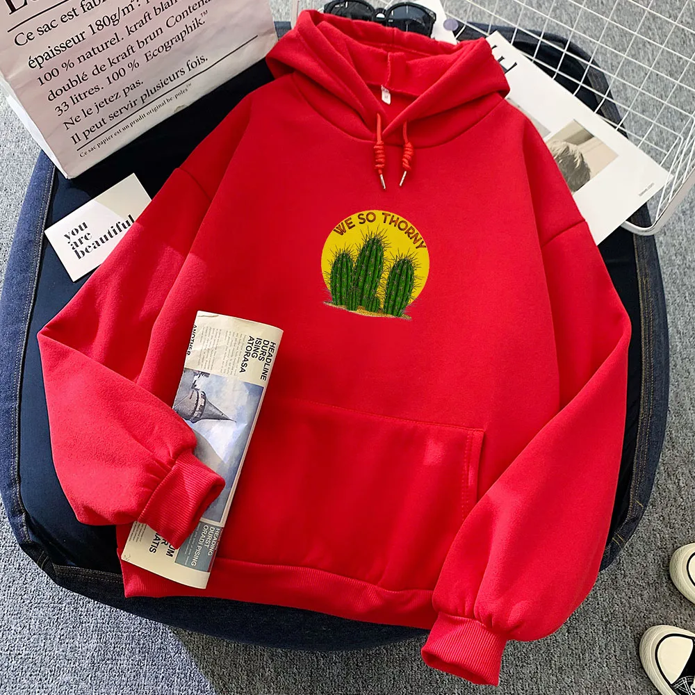 Streetwear Jacket Harajuku Hoodie Sweatshirt Cactus Print Sweatshirts Women Letter Hoodies Loose Fit Vintage Winter Sweetshirt