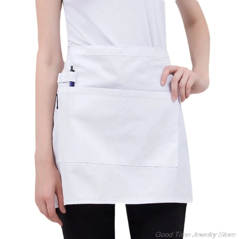

Men Women Kitchen Restaurant Waist Apron Solid Color Half Short Apron Adjusted With Pockets Pen Loops M10 21 Dropshipping