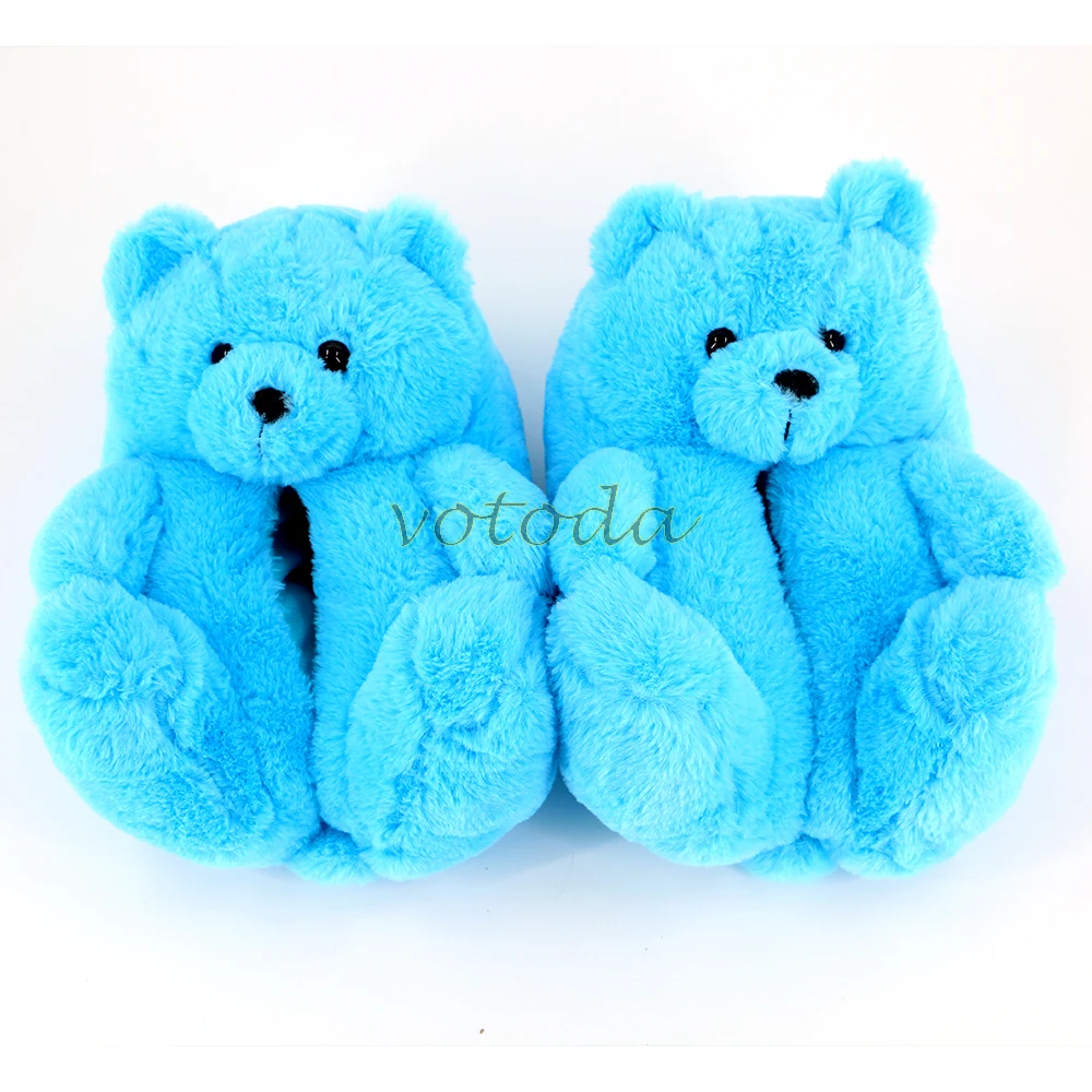 Teddy Bear Slippers Women Cute Cartoon Slides Furry Warm Soft Shoes Home Non-slip Cotton Flip Flops Rainbow Teddies Bear Slipper best house slippers