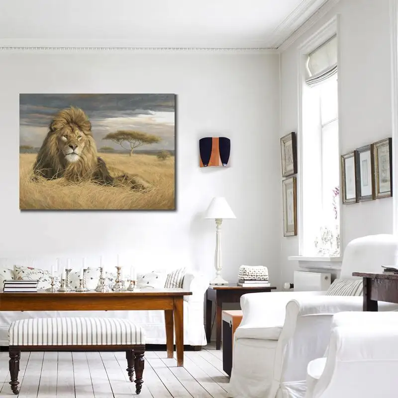 Украшение на стену живопись маслом ландшафты Дикая Африка король гордость Лев