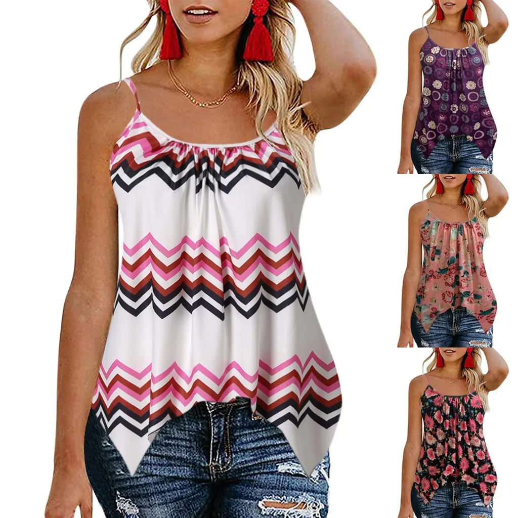 

Топ женский оверсайз на бретелях-спагетти с принтом и V-образным вырезом