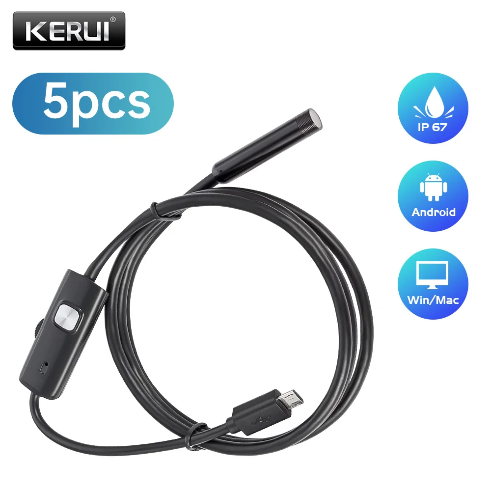 Камера-Эндоскоп KERUI 5 шт. гибкая 7 мм/5 мм IP67 водонепроницаемая 6 Регулируемых