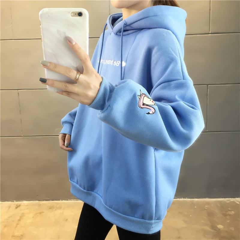 

XIBUSANA 2020 Winter New Loose Casual Cartoon Plus Velvet Thickened Sweatshirt Women Casual Pullovers Long Sleeve Hoodies Female