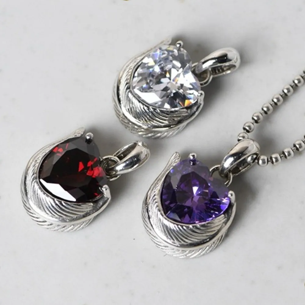 

New s925 real Silver Jewelry Thai Silver Vintage Craft Clavicle Pendant for Women Feather Faceted Zircon Caring Woman Pendant