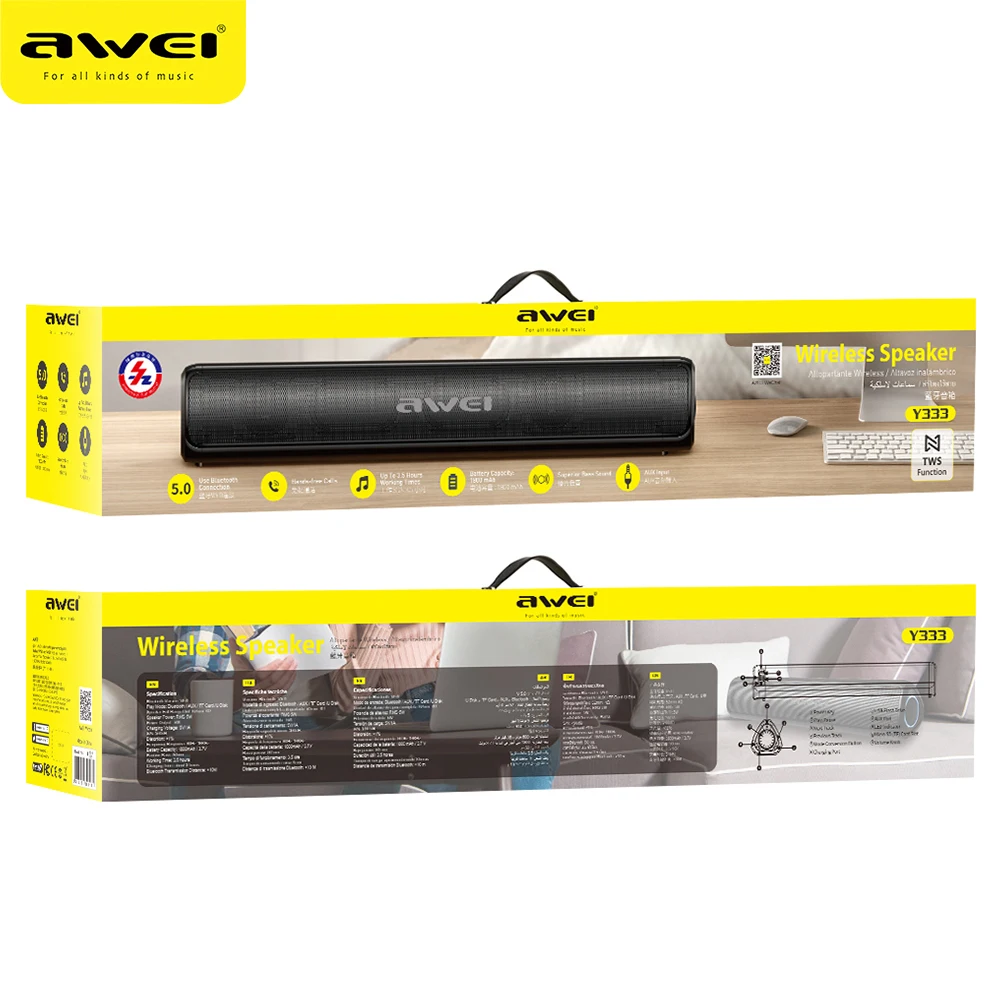 

Awei Y333 Portable Bluetooth Speaker Waterproof TWS HiFi Heavy Bass Stereo Sound Wireless Speaker Supports Hands Free Call