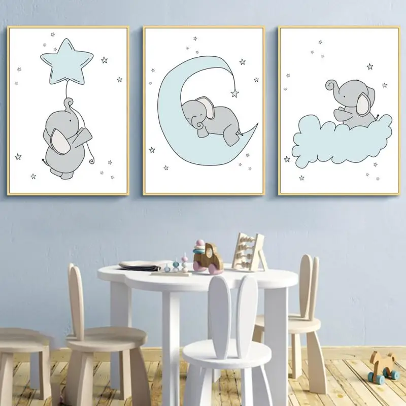 Скандинавский простой мультяшный маленький слон WTQ настенная картина на холсте