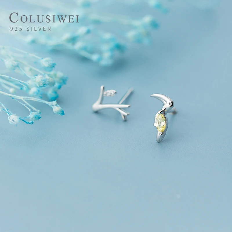 

Colusiwei Hight Quality 925 Sterling Silver Clear CZ Lovely Branches Pecker Asymmetry Stud Earring for Women Fine Jewelry Bijoux