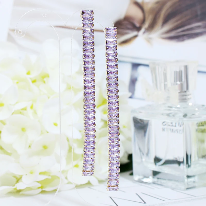 Очень девушки 92 мм длинные прямоугольные AAA циркон висячие серьги много цветов на