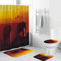sunset elephant shower curtain polyester 4 piece bathroom set carpet cover toilet cover bath mat pad for home decor