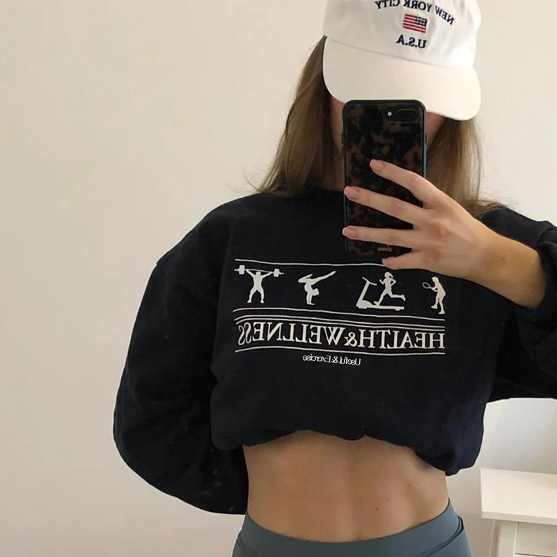 

Letter Printing Fashion Sport Sweatshirt Women Casual Streetwear Loose Pullovers Crewneck 2020 New Girls Office Lady Winter Tops