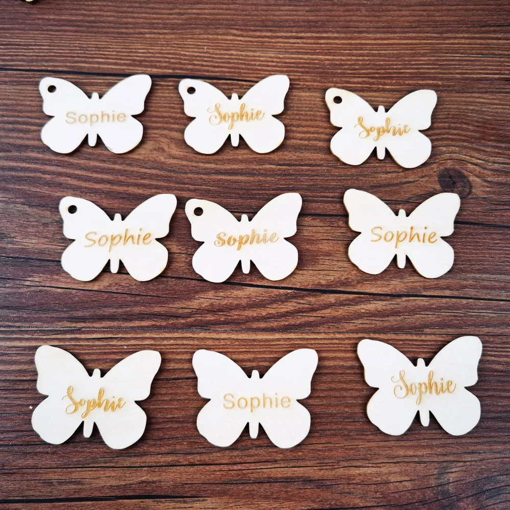 Персонализированные свадебные деревянные бирки с бабочками заказное имя