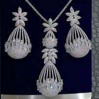 godki romantic 2pcs tricolor necklace earring jewelry set for women wedding party full zircon dubai bridal jewelry set 2022
