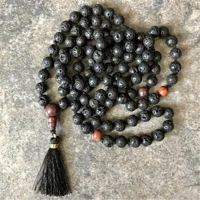 natural lava stone unisex 108 beads handmade tassel necklace seven chakras wristband souvenir elegant fancy glowing mental