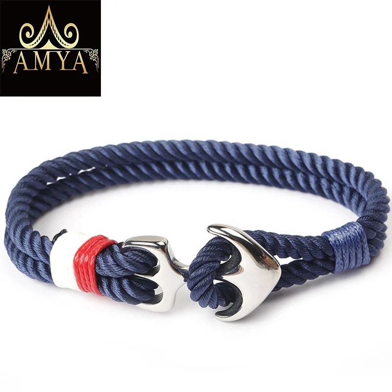 Браслет AMYA из нержавеющей стали с якорем веревочные белые браслеты для женщин и