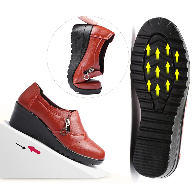 Тонкие туфли на молнии Повседневная обувь танкетке толстой подошве женская