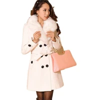 2021 fashion fox fur collar thicken woolen jacket long outerwear tops femalewomen sashes coat jacket long sleeve medium long