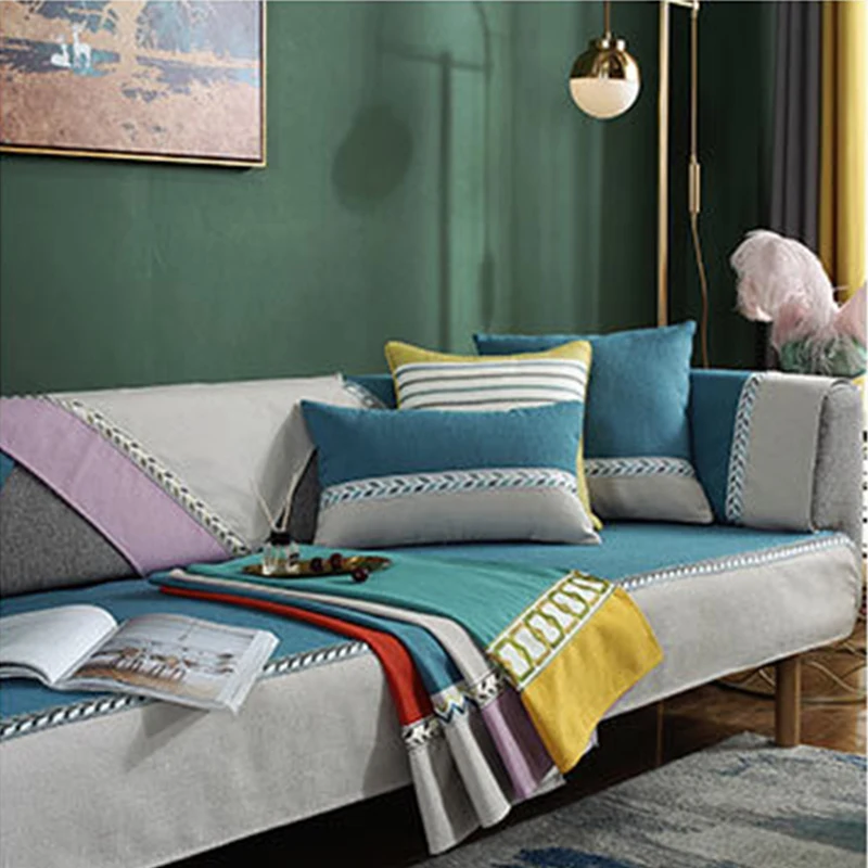 Anti-dirty Non-slip Sofa Cover Slipcover Cotton and Linen Mat Cushion Multi-size Corner Towel for Living Room 1/2/3 Seat | Дом и сад
