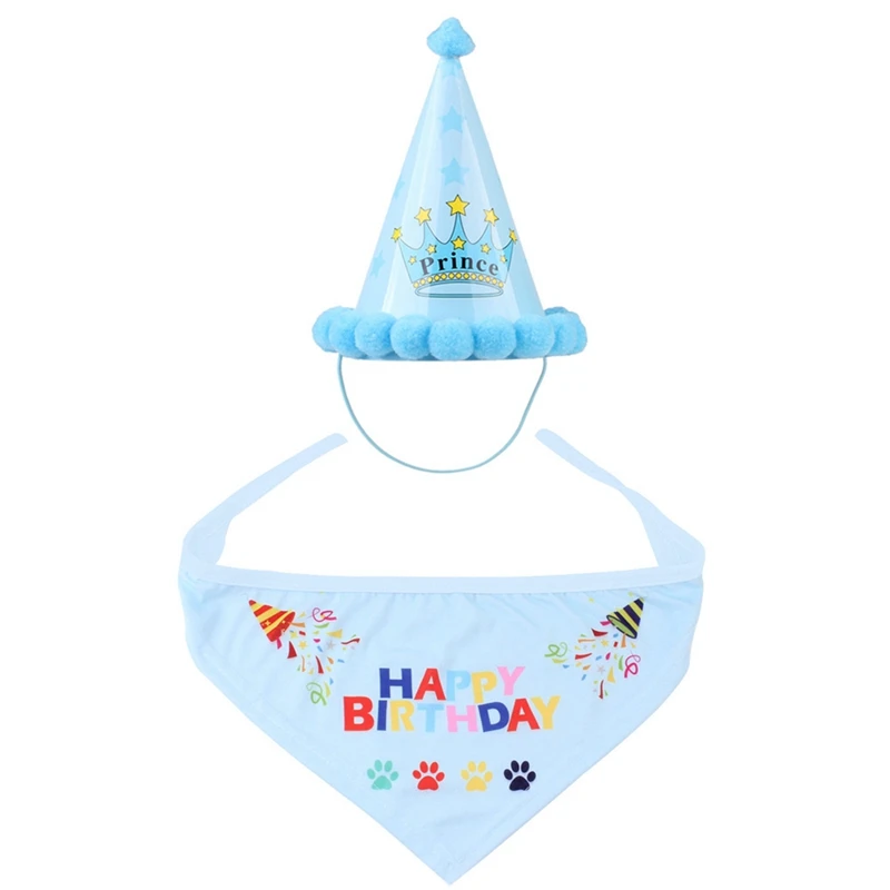 

Happy Birthday Party Dog Puppy Saliva Towel Pet Bib Scarf Collar Hat Set