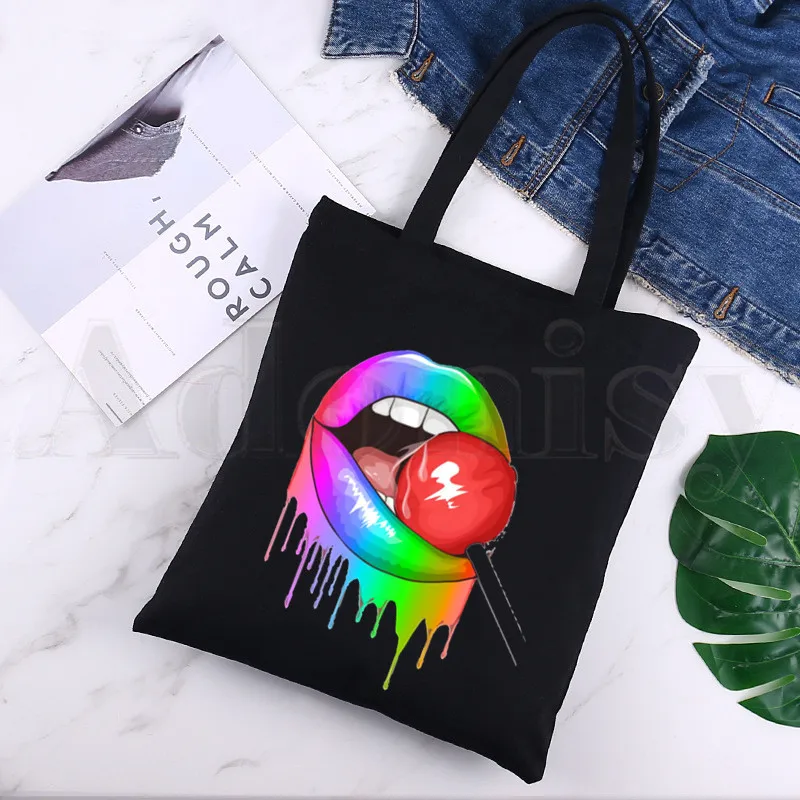 

Sexy Leopard Lip Harajuku Fashion Graphic Kiss Cute Large Capacity Storage Handbag Shoulder Bag Tote Reusable Student Bookbag