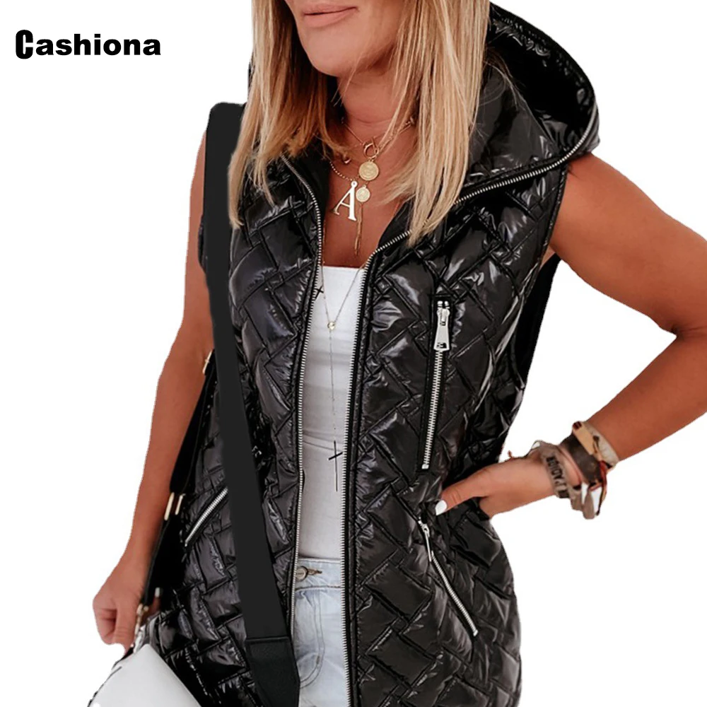 

Women Sleeveless Vest Coats Stand Collar Top Outerwear 2021 mujer parkas Jacket Girls Hoodies 2021 Fashion rhombus Streetwear