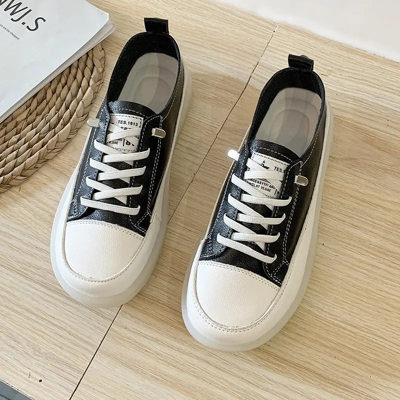 

Hot New Fashion Women's Flat Shoes Casual Classic Solid Color PU Leather Shoes Women's Little White Shoes Sneakers Womens Shoes