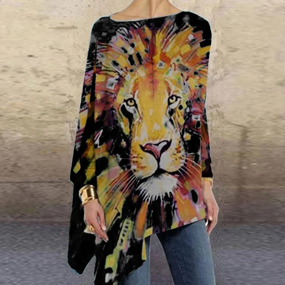 

Yellow Floral-Print Animal Crew Neck Casual Vintage Long Sleeve Shirts & Tops