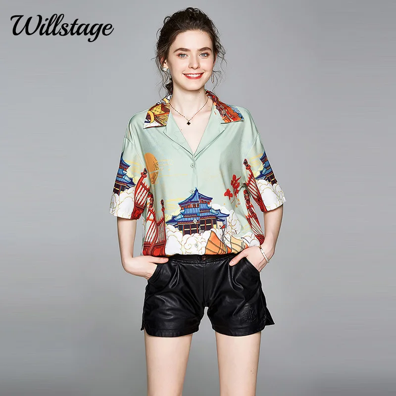 

Willstage новый дизайн 2020 летние рубашки с коротким рукавом женская блузка с принтом элегантная женская футболка Свободные топы одежда