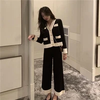 2020 autumn and winter new suit womens knitted wide leg pants two piece set