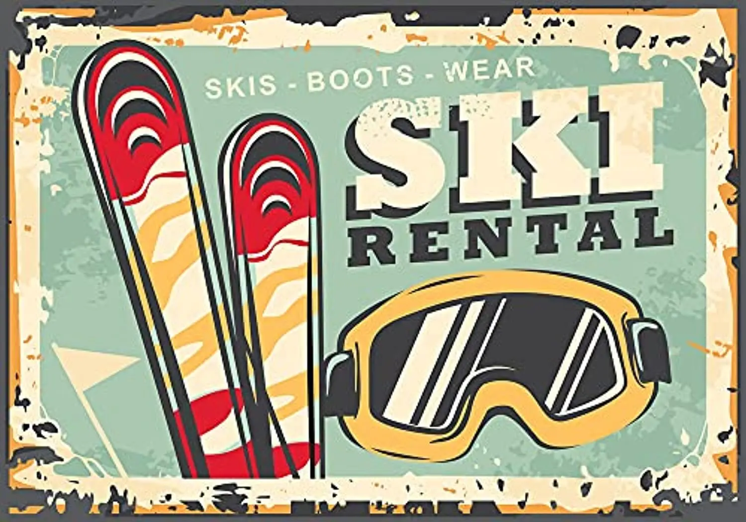 

Vintage Style Tin Sign Ski Rental Winter Tin Signs for Home Bar Coffee -12" X 8"in